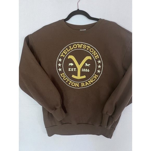 Yellowstone Dutton Ranch Adult Unisex Brown Embroidered Sweatshirt Sz Small - Picture 1 of 7